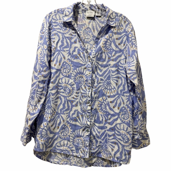 Nicole Miller Medium European Flax 100% Linen Lavender Periwinkle Button Down B7 - Picture 2 of 5